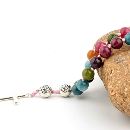 KIKILA Handmade 8mm Anglican Prayer Beads Rosary Natural Stone Beads with Cross Custom Rosary - style: Colorful Tourmaline