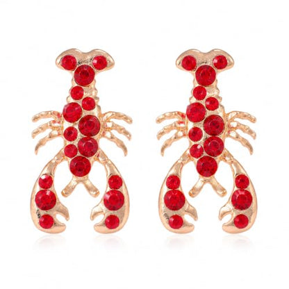 Creative Exaggerated Ocean Animal Drop Dangle Earrings for Women, Bohemia Style Alloy Lobster Octopus Fish Crab Earrings for Summer Beach Holiday Party Jewelry Gifts - style: Gold Red Rhinestone Lobster Earrings-F