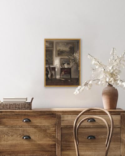 KBKBART Framed Canvas Wall Art, Moody Still Life Interior Cello Paintings - color: Antique Room, size: 10"L x 8"W