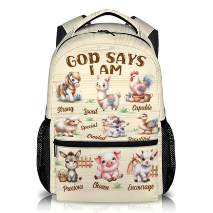 Girls Backpack for Kids Ages 6-16 Girls School Bookbag for Primary Elementary, Farm Animals Backpacks for Camping Travel Hiking Back to School Gifts - color: Beige