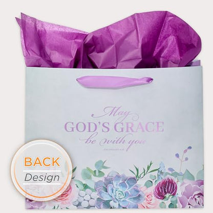 Christian Art Gifts Landscape Gift Bag with Card and Tissue Paper Set - God's Grace - Colossians 4:18 Inspirational Bible Verse, Purple/Blue, Large - color: God's Grace/Purple, style: Large Landscape