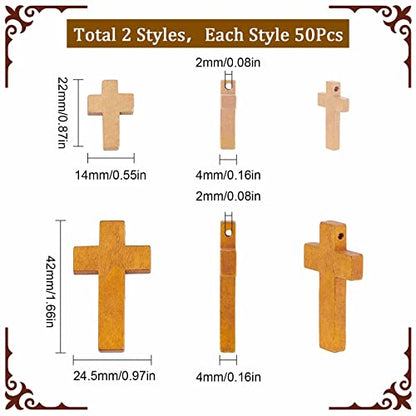 SUNNYCLUE 100Pcs 2 Styles Easter Wooden Crosses Bulk Wood Cross Charm Natural Wood Crosses Beads Cross Charms for Crafts Party Men Women DIY Bracelet Necklace Earrings Jewelry Making Accessories - color: 100pcs 2 Colors 22x14mm/ 42x24.5mm