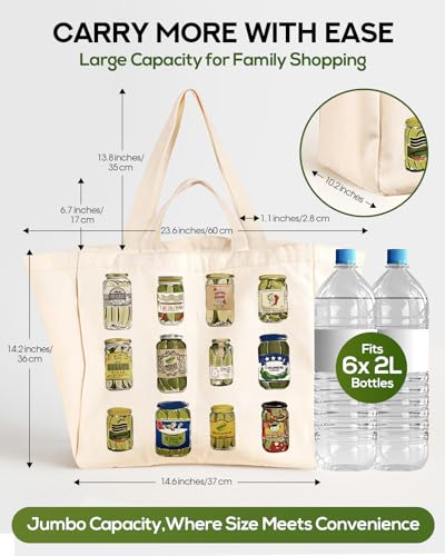 Miss Adola Cute Extra Large Canvas Grocery Tote Bag - color: Pickle Jar