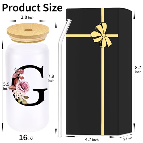 Monogrammed Glass Drinking Cup With Lid Straw Happy Birthday for Adult Men Women Who Have Everything Want Nothing Dad Mom Guy People Couples Parents Christmas Cool Funny Unique Special Gifts Present,G - style: Letter G