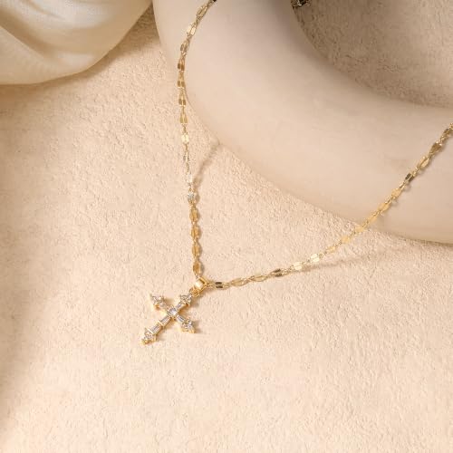 Cross Necklace for Women,14K Gold Plated Cross Pendant Necklace Jewelry - color: GD-Clips