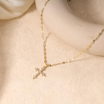 Cross Necklace for Women,14K Gold Plated Cross Pendant Necklace Jewelry - color: GD-Clips