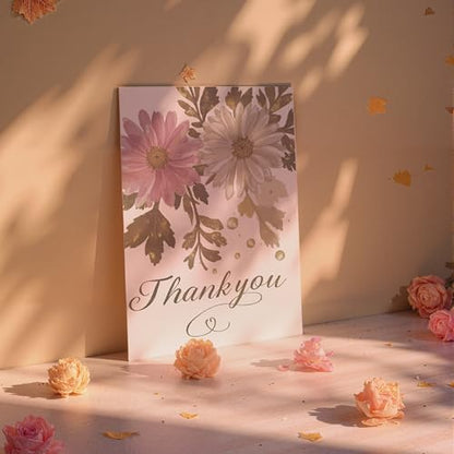 Thank You Cards with Envelopes - 24 Pack 6 Floral Designs Thank You Notes with Envelopes Set, Small Blank Thank You Cards (3.5x5in) for Weddings, Baby Showers & Business