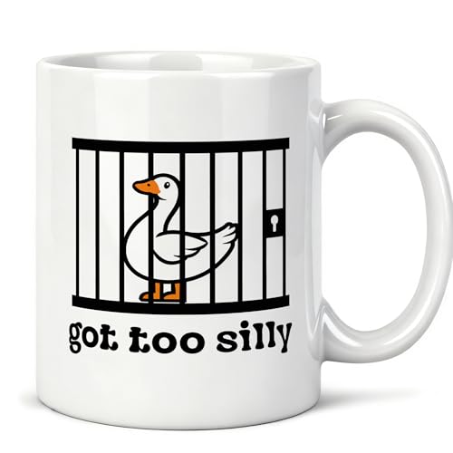Funny Goose Mug 11 oz, Goose Lover Gifts Coffee Cups Ceramic, Got Too Silly Sarcastic Farm Animal Ceramic Mug for Coffee Tea Hot Cocoa Home Office Work - color: White