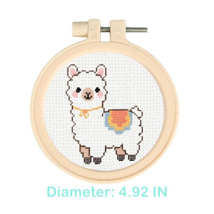 57lilina Easy Embroidery Kit for Kids Beginners, 6 Set Cute Stamped Pattern - color: Alpaca+Seagull+Cat+Horse+Dinosaur+Lemur