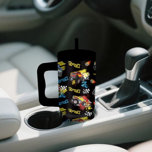24oz Monster Truck Tumbler with Handle and Straw, Truck Gifts for Boys - color: Truck1