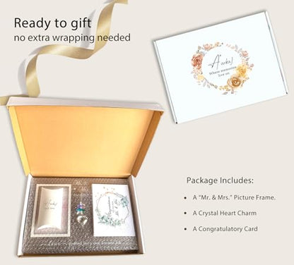 Mr. & Mrs. Wedding Picture Frame, Gift for Couple, K9 Crystal Charm - color: 1. Rustic Brown - To Have To Hold
