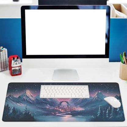 Fantasy City Mouse Pad Night Moon Mountain Landscape Extended Mousepad Waterproof Stitched Edges Rubber Base Non-Slip Deskmap Computer Keyboard Mat 31.5x11.8 Inch - color: Fantasy City, size: 31.5" x 11.8"