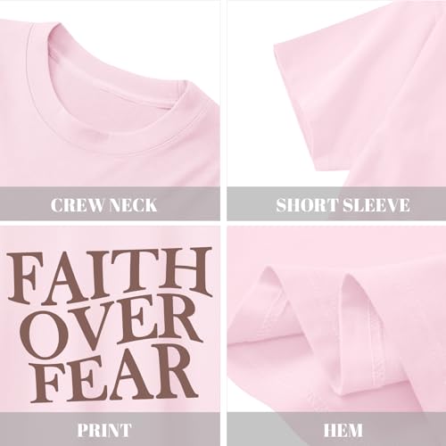 Girls Faith Over Fear Christian Shirts for Kids Jesus God Bible Verse Religious Tshirt Cute Preppy Graphic Tees Tops - color: Pink, size: 13-14 Years