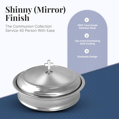 Communion Tray Set | Church Communion Tray Set | Stackable 1 Communions Tray with a Cover, 40-Hole Disk | Communions Supplies | Stainless Steel - Shiny Mirror Finish