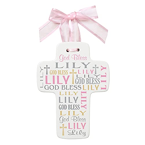 Let's Make Memories Personalized Newborn Cross - Religious Keepsake - Hanging Cross - Pink - Customize with Name - 8.25” x 10.5” - color: Pink