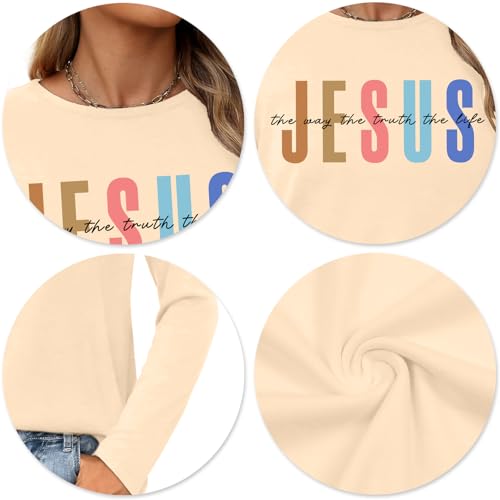 Christian Shirts for Women: Faith Over Fear T Shirt Religious Graphic Tee Bibel Verse Long Sleeve Tops - color: Apricot, size: X-Large
