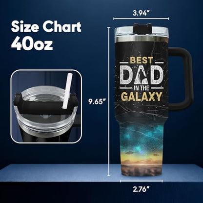 34HD Dadalorian Daddy Dad Funny 40 oz Tumbler with Handle, Gift for Papa - color: Dadalorian with Lid
