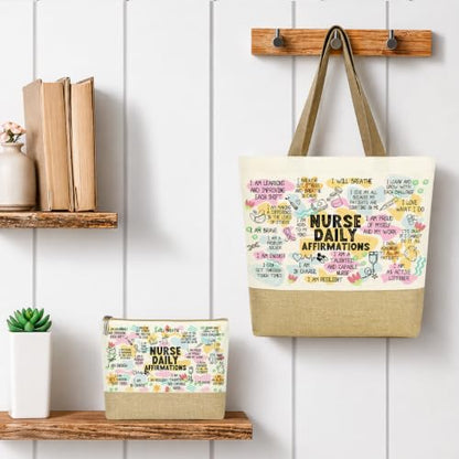 jeilink Inspirational Religious Gifts Boss Mom Birthday Christmas Tote Bag Canvas Reusable Grocery Beach Tote Black Pink - color: Nurse Affirmations 1740