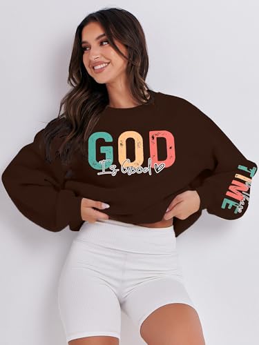 God is Good Sweatshirt Christian Shirts for Women Oversized Jesus Religious Pullover Bible Verse Inspirational Tops - color: Brown, size: X-Large