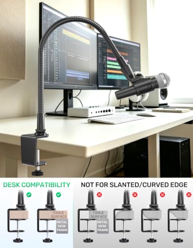 19“ Gooseneck Microphone Stand for Desk, Heavy-Duty Clamp, Easy Clamp-On - size: Heavy-Duty Clamp