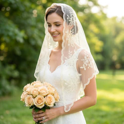 Lystaii Triangle Lace Mantilla Veil Catholic Chapel Head Covering Scarf - color: Yellow