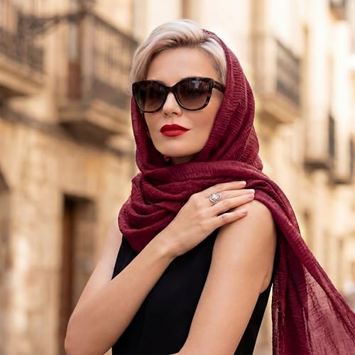 Geyoga 6 Pcs Women Scarf Shawl Hijab Scarves - color: Dark Red