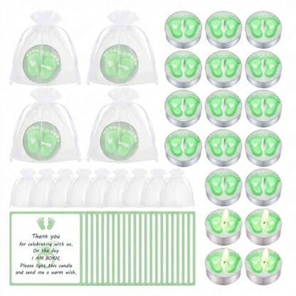 Treela 20 Sets Baby Shower Favor Green Tea Light Candles Organza Bag Cards - color: Green