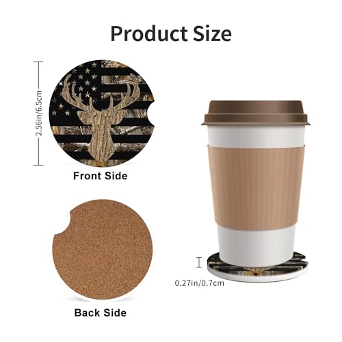 Deer Camouflage Car Cup Holder Coasters 2 Pack 2.63" for Women - color: Brown