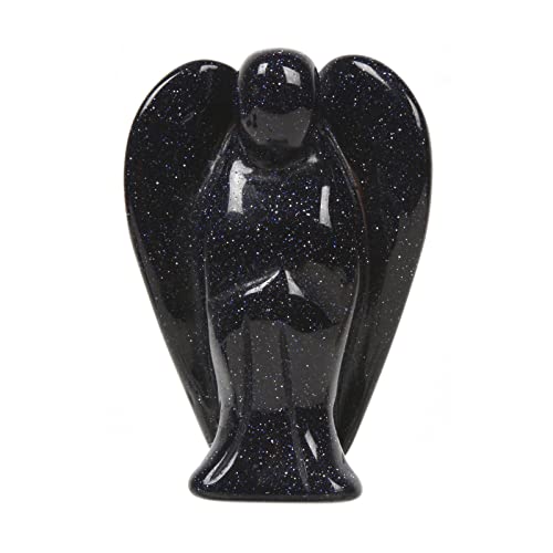 Justinstones Carved Synthetic Blue Goldstone Gemstone Peace Angel Pocket Guardian Angel Healing Statue 2 inch - color: Synthetic Blue Goldstone