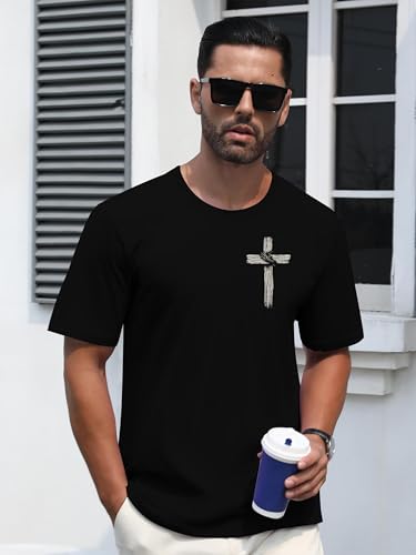 Christian Shirts for Mens Cross Jesus Graphic Tees - color: Black, size: Small