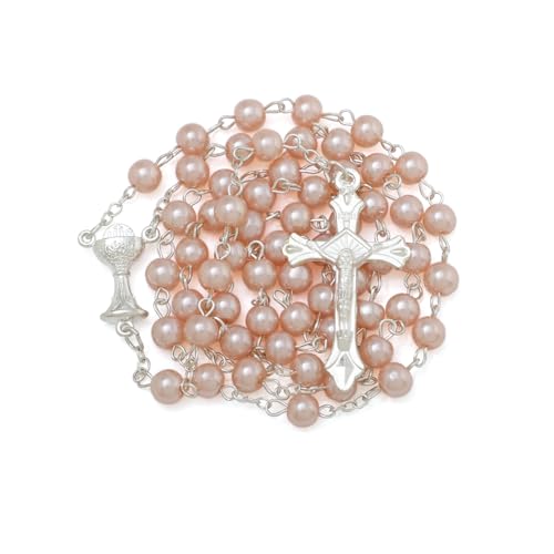 KOMI 6 MM Pearl Rosary Beads With Crucifix, Catholic Necklace for Women With Velvet Bag or Rosary Box - style: Rosary-8