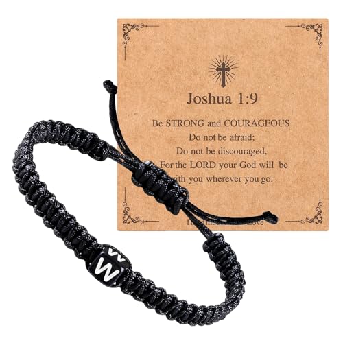 Handmade Letter Initial Bracelets A M K for Women Men Teens Cross Bracelet Black Rope Braided Jewelry Jesus Christian Bracelets Gift - color: W