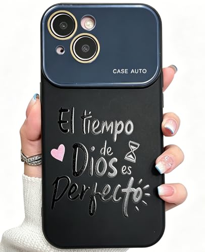 for iPhone 15 Case God's Timing is Perfect Spanish Bible Verse Phone Case, Full Camera Lens Protection, Shockproof Drop Resistant Durable Cover (Black, iPhone 15) - color: black, size: iPhone 15