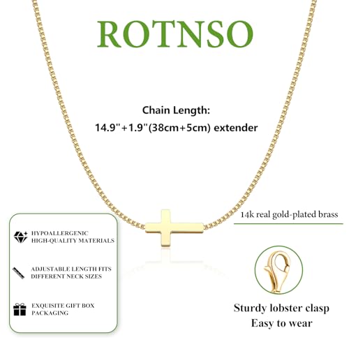 Rotnso Cross Necklace for Women 14K Gold Plated Dainty Small Pendant Choker - style: Box Chain Sideways Cross-GD
