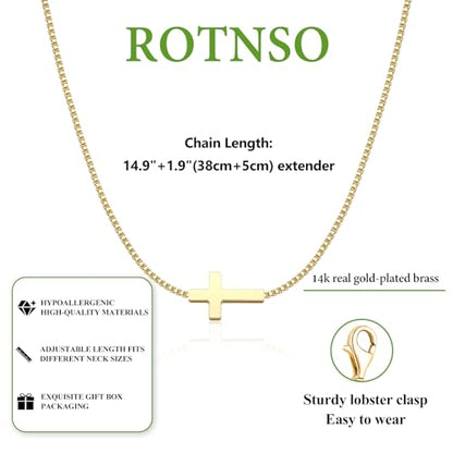 Rotnso Cross Necklace for Women 14K Gold Plated Dainty Small Pendant Choker - style: Box Chain Sideways Cross-GD