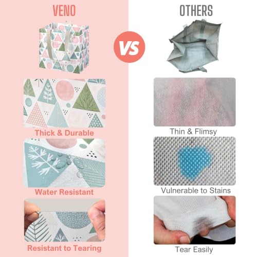 VENO 4 Pack Large Grocery Bag Reusable Shopping Bags with Hard Bottom - color: A - Pastel Forest