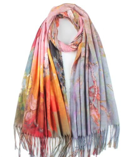 Umjetnost Soft Cashmere Feel Scarf For Women Winter Warm Scarves Large Shawl Wrap Monet Van Gogh Art Print - color: C03 Pink&gray