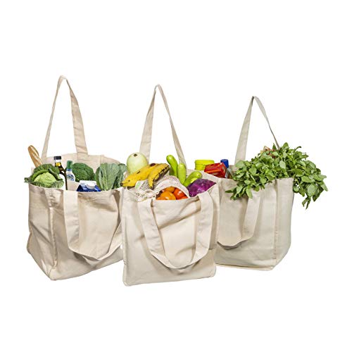 Best Canvas Grocery Shopping Bags - Cloth Grocery Tote Bags - Reusable Cotton Grocery Tote Bags with Bottle Sleeves - color: Off-white