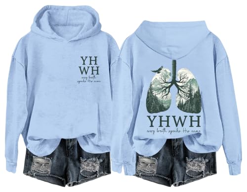Christian Sweatshirt Women Men YHWH Hoodie Shirt Jesus Faith Inspirational Funny Letter Printed Graphic Pullover Tops - color: Carolina Blue, size: Small