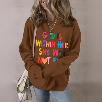 Wrenpies Christian God Is Within Her Sweatshirts for Women Jesus Faith Bible Verse Shirts Inspirational Hoodie Pullover Tops - color: Brown, size: X-Large