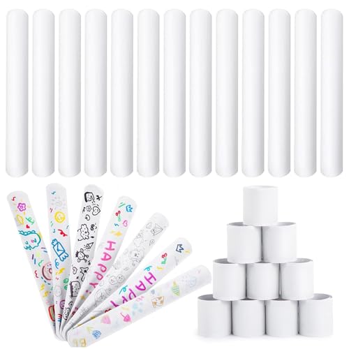 LovesTown 48 PCS Slap Bracelets White, Party Snap Bracelets Bulk DIY Craft - style: White