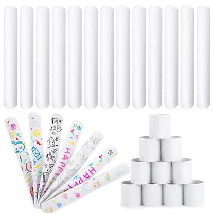LovesTown 48 PCS Slap Bracelets White, Party Snap Bracelets Bulk DIY Craft - style: White