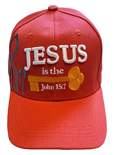 Black Duck Brand 3D Jesus is The Key Embroidered Jesus Christian Ball Cap - color: Red