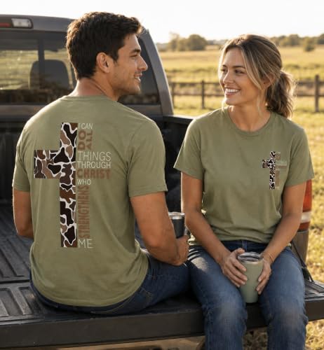 Christian Shirts for Men I Can Do All Things Through Christ Cross T-Shirt - color: Green, size: X-Large
