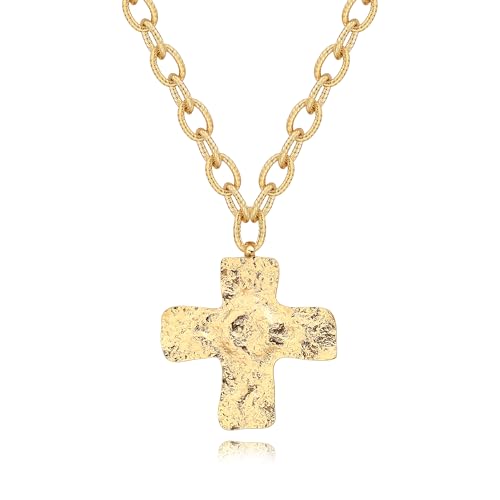 SOFYBJA Saint Benedict Necklace Drop 18K Gold Toggle Medallion Coin Cross Pendant Necklaces Religious Jewelry Catholic Gift for Women - color: Gold Cross Necklace