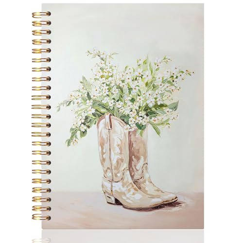 UTELKA Western Notebook, Vintage Coastal Cowgirls Dotted Spiral Notebook 5.5x8.3, Preppy Notebook Western Office Supplies for Women Girls Preppy Journal Girls Western Stuff for Women - color: Cowgirls Boots and floral