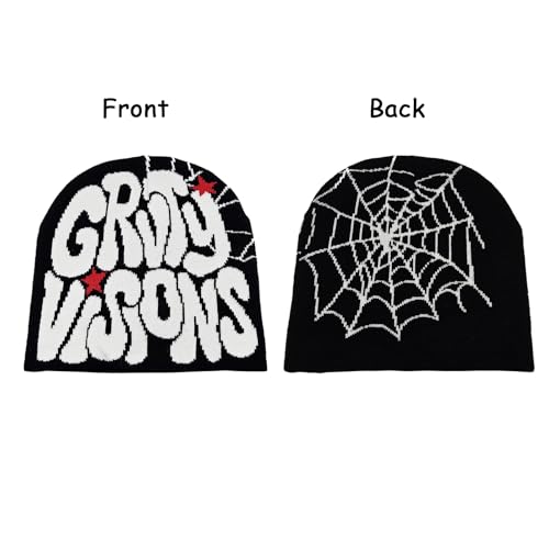 LUBINGSHINE Y2K Knitting Hat, Spider Web Pattern Beanies for Men & Women, Warm Knitted Hat Streetwear Outdoor Winter - color: Black