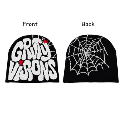 LUBINGSHINE Y2K Knitting Hat, Spider Web Pattern Beanies for Men & Women, Warm Knitted Hat Streetwear Outdoor Winter - color: Black