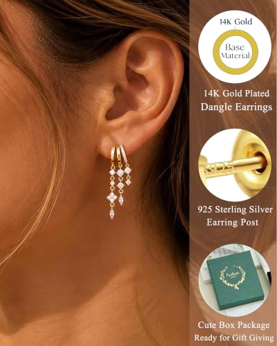 Dangle Gold Earrings for Women Trendy Triple Huggie Chain Earrings - color: Gold 6