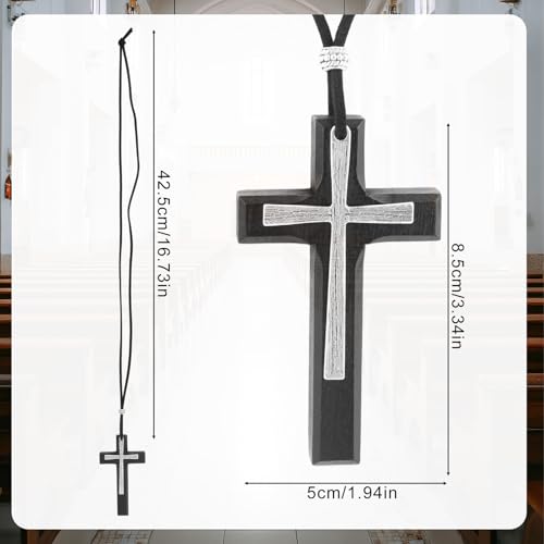 Cross Car Hanging Ornaments for Rearview Mirror, Wooden Cross Pendant Christian Car Rear View Mirror Hanger Charm Accessories for Truck SUV Home Decor Religious Gift (Black)